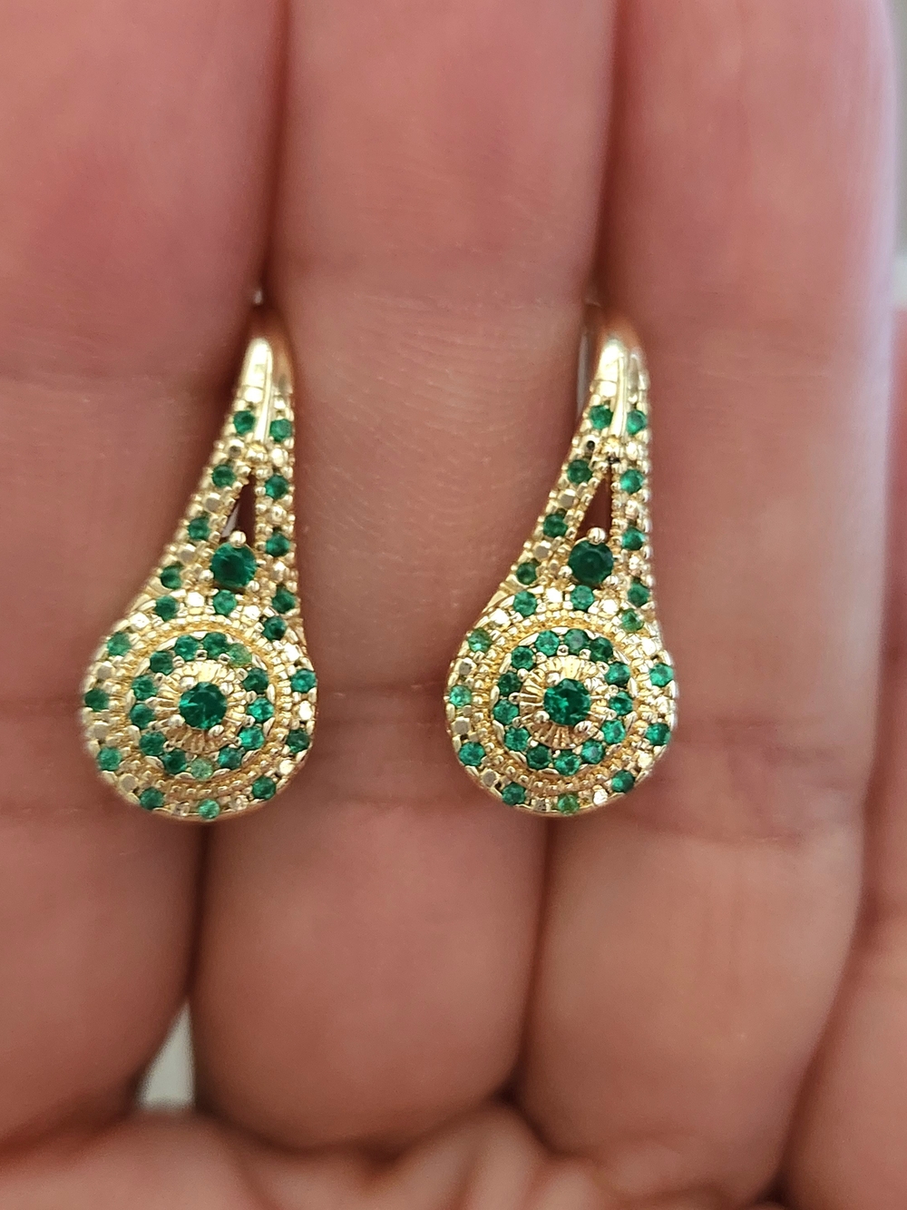 New 18K Gold Plated Emerald Diamond Hoop Earrings for Women